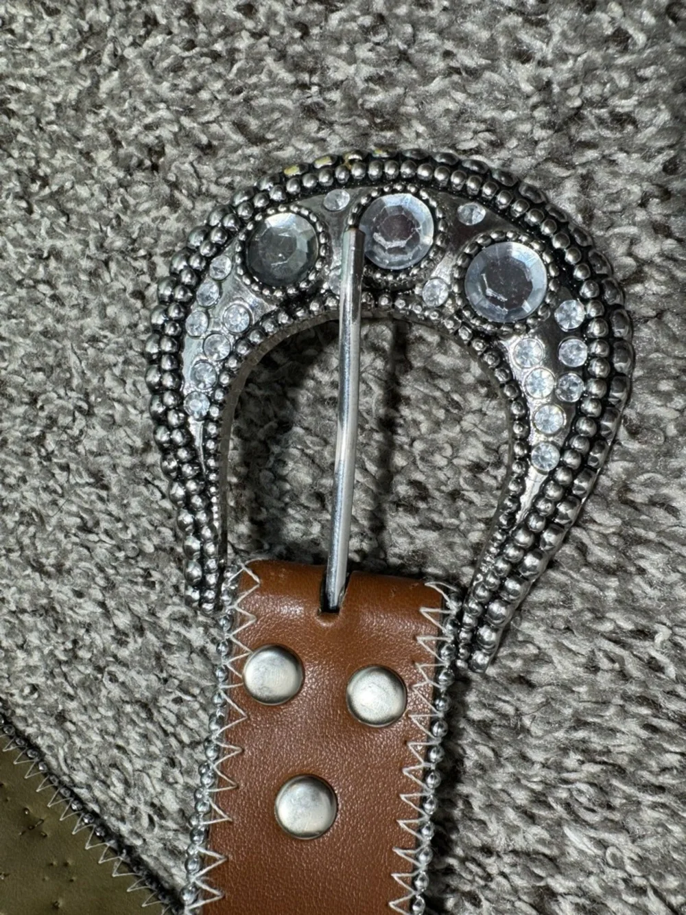 Wide Western Studded Belt Rhinestone Buckle Boho Festival Womens M / L